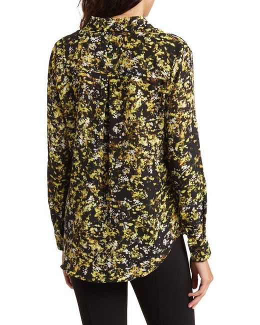 Tahari Black Abstract Floral Button-Up Blouse
