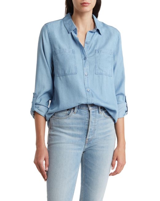 Calvin Klein Blue Roll Tab Long Sleeve Button-up Shirt
