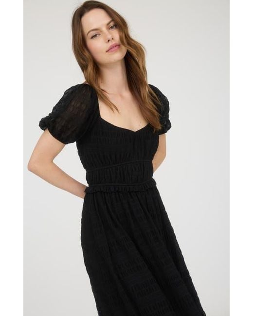 AUGUST SKY Black Puff Sleeve Tiered Midi Dress