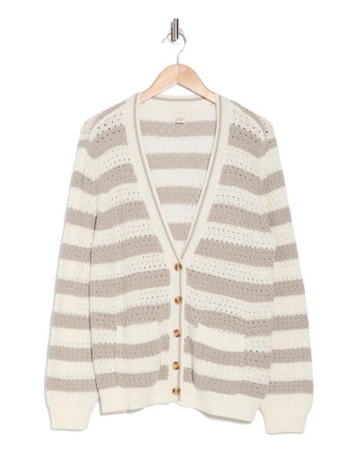 Caslon Natural Stripe Open Stitch Cotton Blend Cardigan