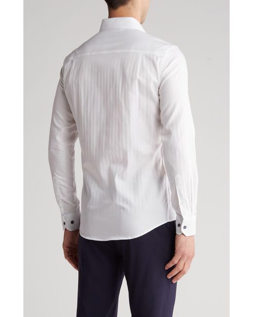 Duchamp White Tailored Fit Herringbone Solid Dress Shirt for men