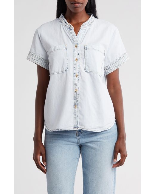 Kensie White Short Sleeve Cotton Button-up Shirt