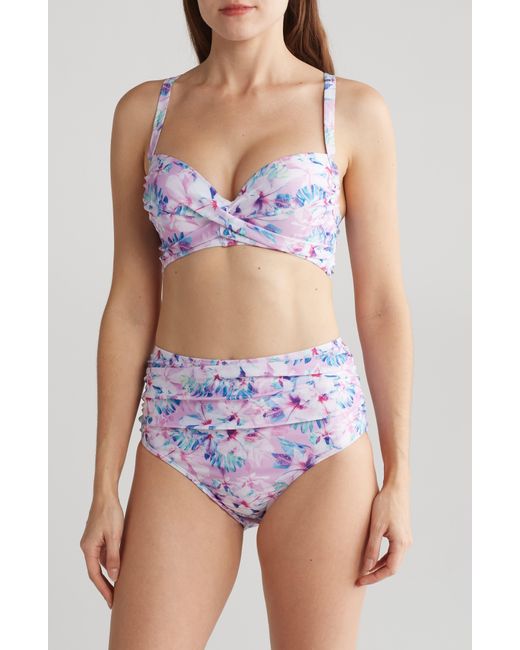 Nicole Miller Purple Floral Print Two-piece Bikini Swimsuit