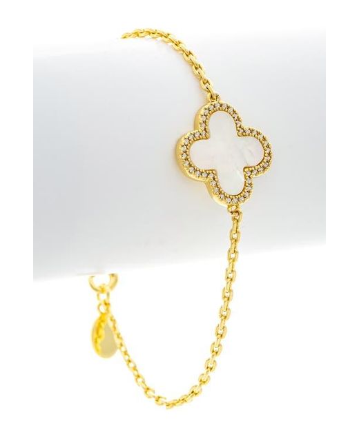 Rivka Friedman Metallic 18K Clad Pavé Cz Clover Charm Bracelet