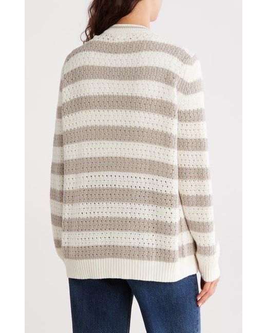 Caslon Natural Stripe Open Stitch Cotton Blend Cardigan