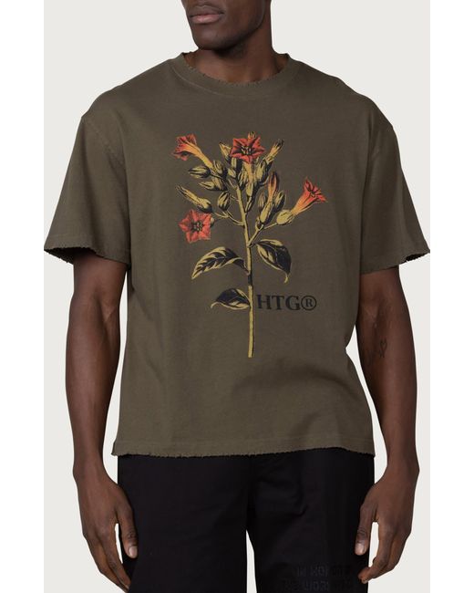 Honor The Gift Green Oversize Tobacco Flower Graphic Tee for men