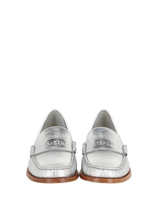 Ferragamo White Logo Debossed Loafer