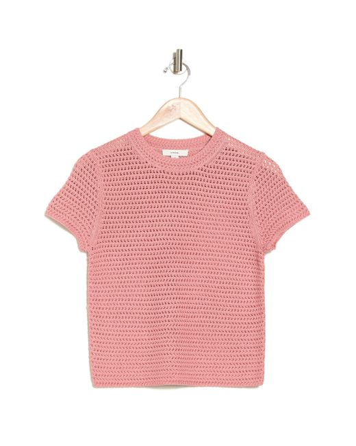Vince Red Cotton Crochet Crewneck T-shirt