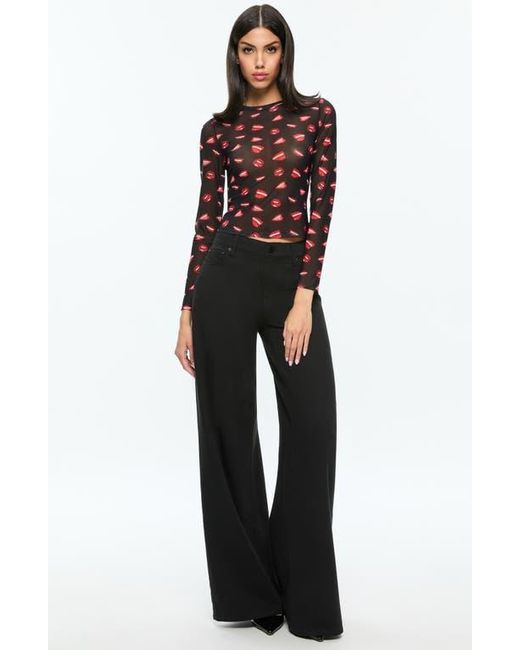 Alice + Olivia Black Delaina Mouth Print Mesh Top