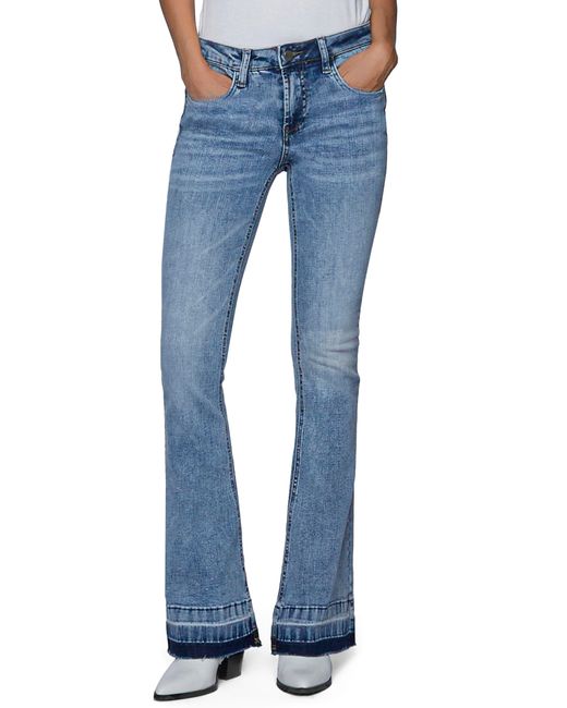 HINT OF BLU Blue Mid Rise Released Hem Flare Jeans