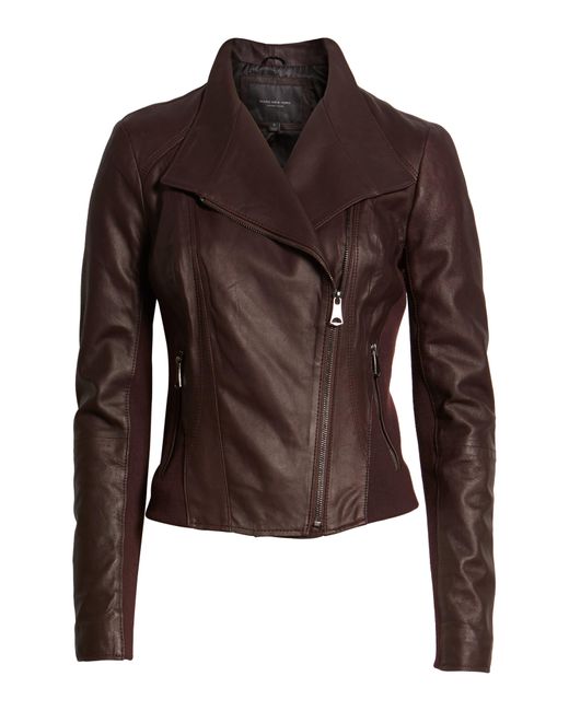 Andrew Marc Brown Felix Leather Moto Jacket With Knit Panels