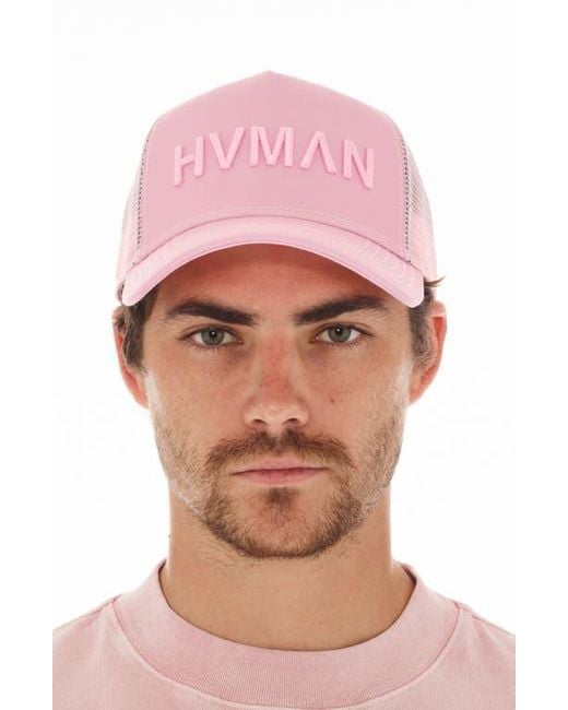 HVMAN Pink Logo Mesh Trucker Hat for men