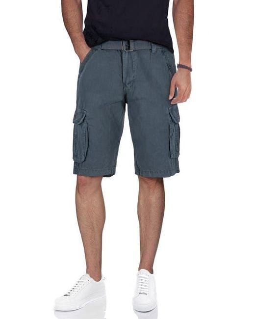Xray Jeans Blue Belted Cotton Twill Cargo Shorts for men
