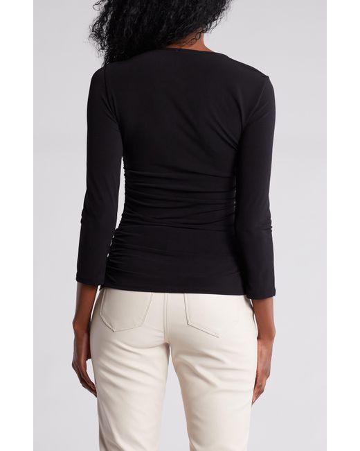Adrianna Papell Black Solid Ruched Top