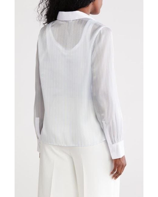 DKNY White Sheer Organza Button-Up Top