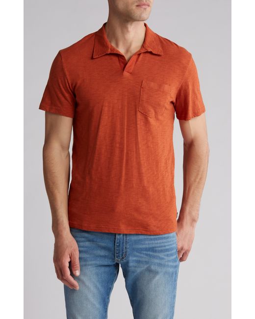 Lucky Brand Orange Slub Cotton Johnny Collar Polo for men