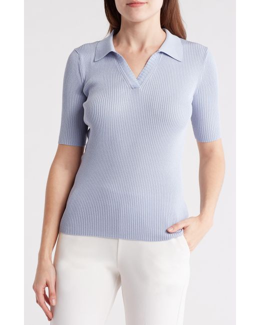 Tahari Blue Rib Sweater Polo