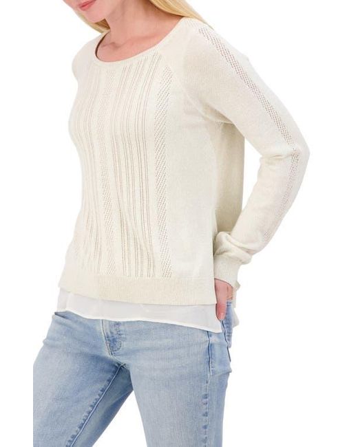 Lucky Brand White Mixed Media Lurex Crew Sweater
