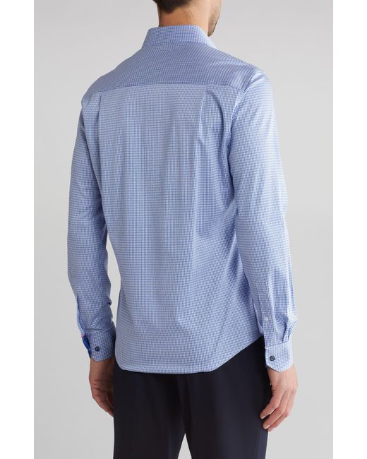 Duchamp Blue Tailored Fit Textured Check Dress Shirt for men