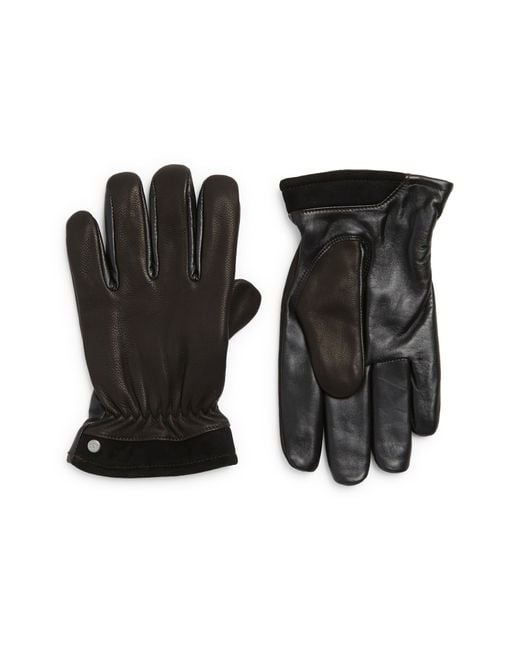 UGG Captain Faux Fur Lined Pieced Leather Gloves in Black for Men Lyst