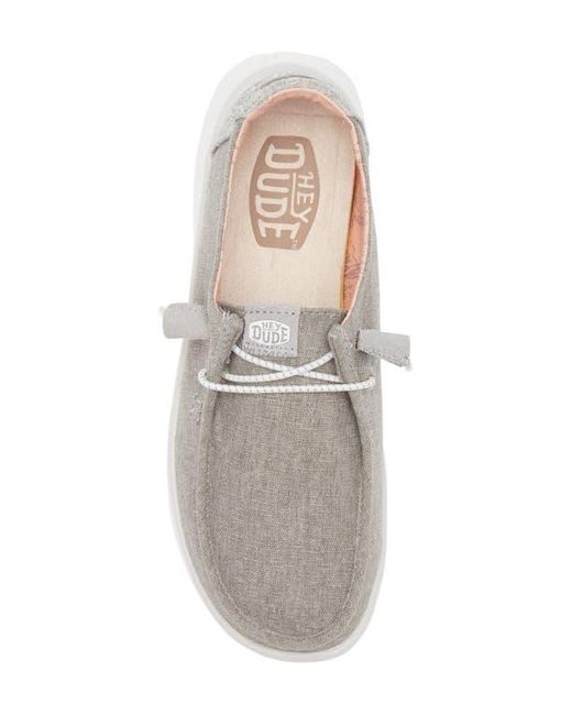 HeyDude White Wendy Peak Chambray Slip-On Moc Toe Shoe