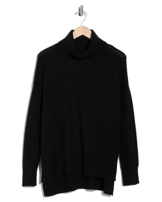 Magaschoni Black Cashmere Turtleneck Step Hem Sweater