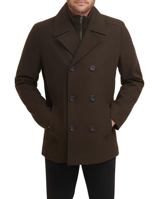 Kenneth Cole Black Classic Wool Peacoat In Olive At Nordstrom Rack for men