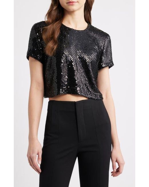 FRAME Black Sequin Crop Top