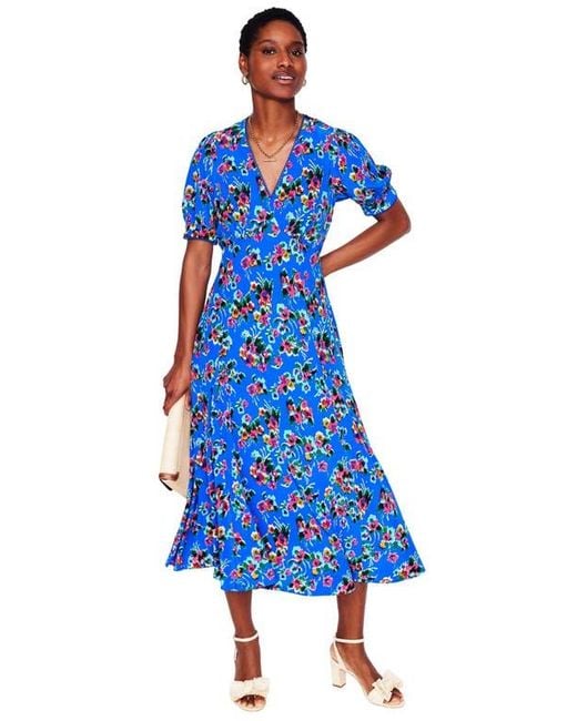 boden blue floral dress Boden Women's Florence Linen Blend Dress in Blue