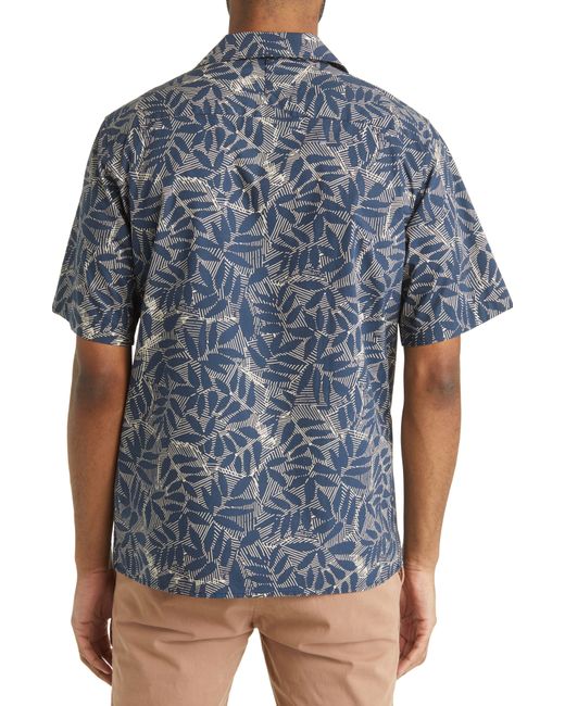 NN07 Blue Julio 5209 Leaf Print Short Sleeve Button-up Camp Shirt for men