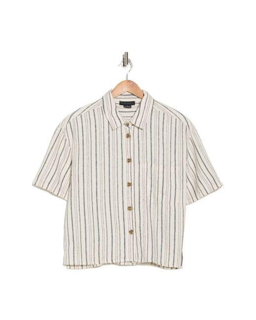 Sanctuary White Camp Stripe Short Sleeve Linen Blend Shirt