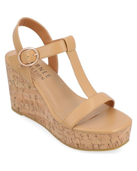 Journee Collection Natural Matildaa Tru Comfort T-Strap Platform Wedge Sandal