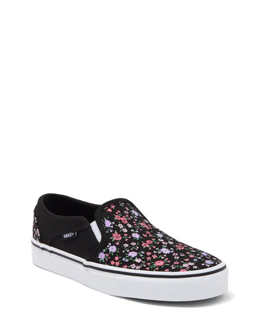 Vans Multicolor Asher Floral Print Slip-on Sneaker In Ditsy Floral Black/white At Nordstrom Rack