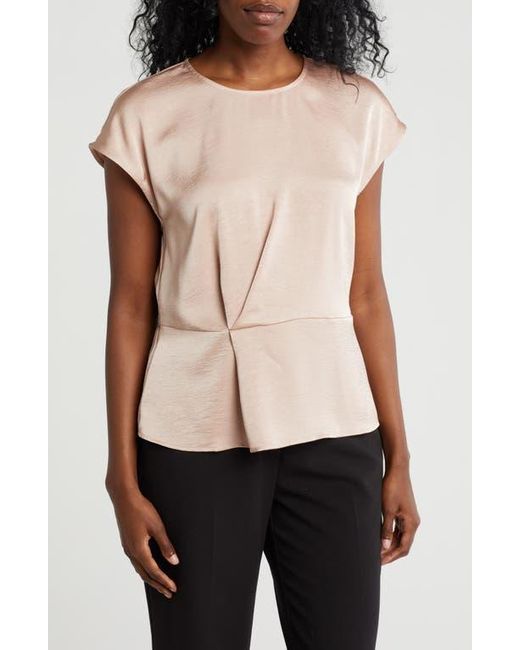 Pleione Black Drape Front Cap Sleeve Peplum Top