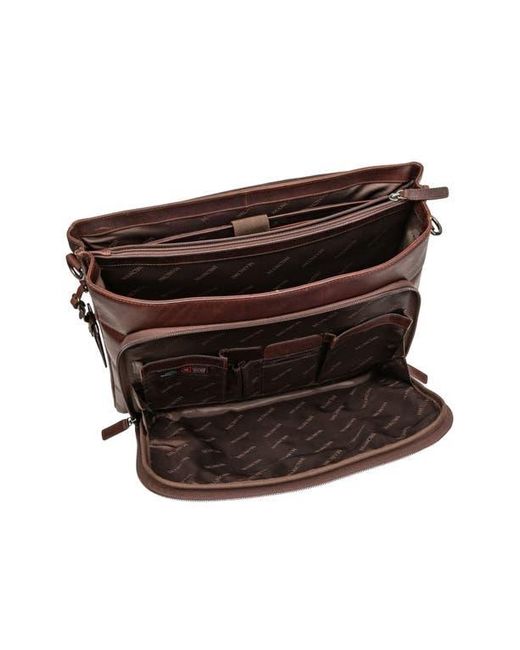 Mancini Brown Double Compartment Flap Leather Briefcase for men