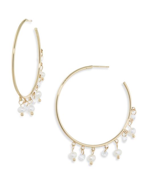Nordstrom Rack Metallic Cubic Zirconia & Faux Pearl Hoop Earrings