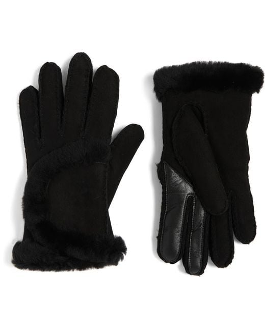 Ugg Black Genuine Shearling Suede Gloves