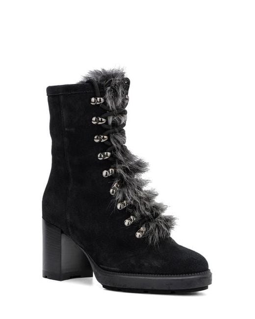 Aquatalia Black Irvina Hiker Boot With Genuine Shearling Trim