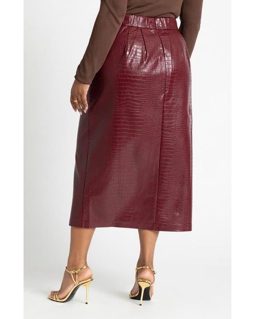 Eloquii Red Croc Embossed Faux Leather Midi Column Skirt