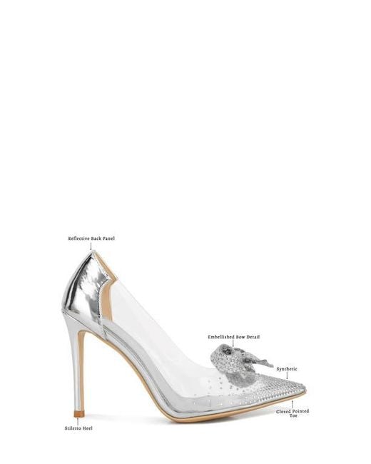 LONDON RAG White Erika Crystal Embellished Bow Clear & Metallic Pump