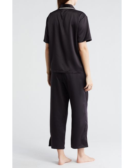 Nordstrom Black Satin Short Sleeve Shirt & Capri Pajamas