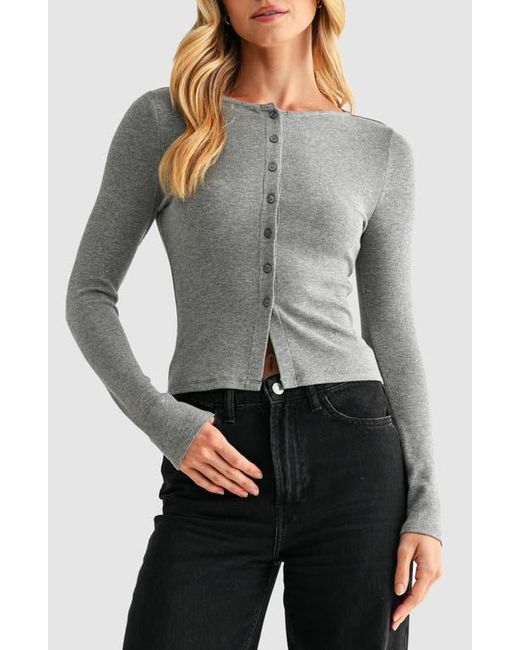 Lush Gray Long Sleeve Button Front Crop Top