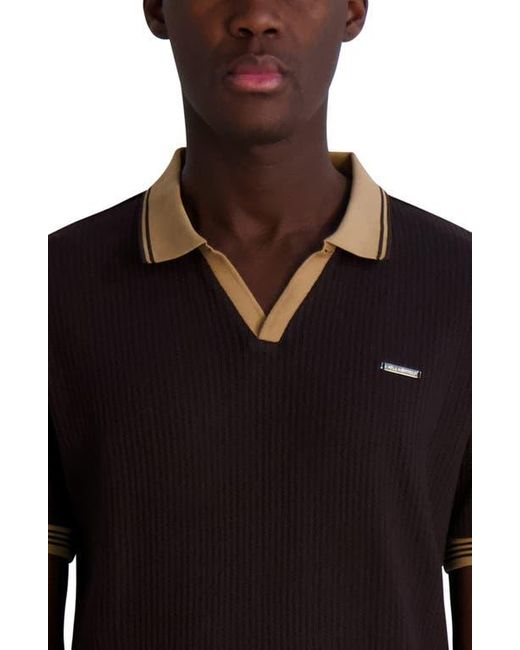 Karl Lagerfeld Black Textured Johnny Collar Polo for men