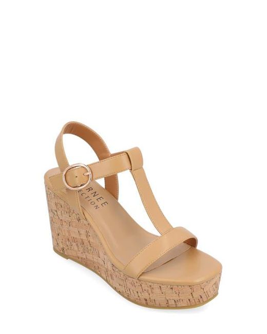Journee Collection Natural Matildaa Tru Comfort T-Strap Platform Wedge Sandal