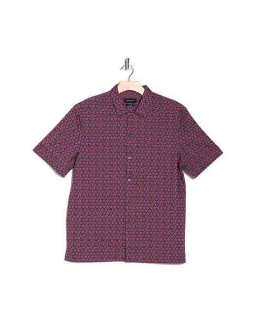 Bugatchi Purple Floral Print Short Sleeve Stretch Cotton Button-up Shirt for men