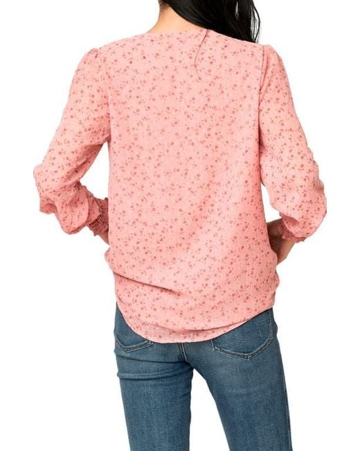 Gibsonlook Red Pin Dot Smocked Detail Top