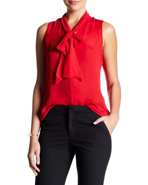 Parker Red Sleeveless Pussy Bow Blouse