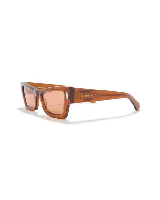 Ferragamo Brown Rivets 53Mm Modified Rectangular Sunglasses