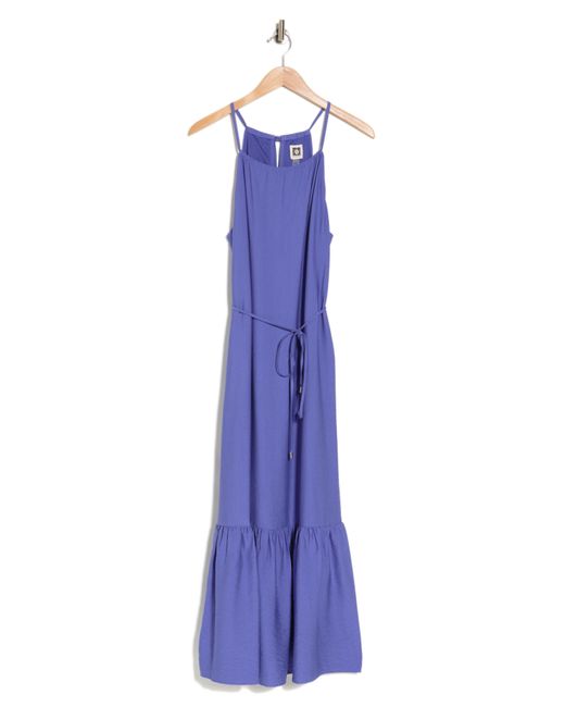 Anne Klein Halter Neck Sleeveless Tiered Maxi Dress in Purple | Lyst