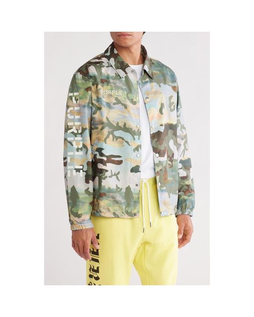 Purple Brand Green Print Reversible Snap Front Coat for men